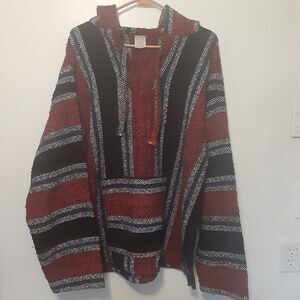 Artesanias Cuamatzi Size XL Baja Mexican Blanket Pullover Poncho Hoodie Striped